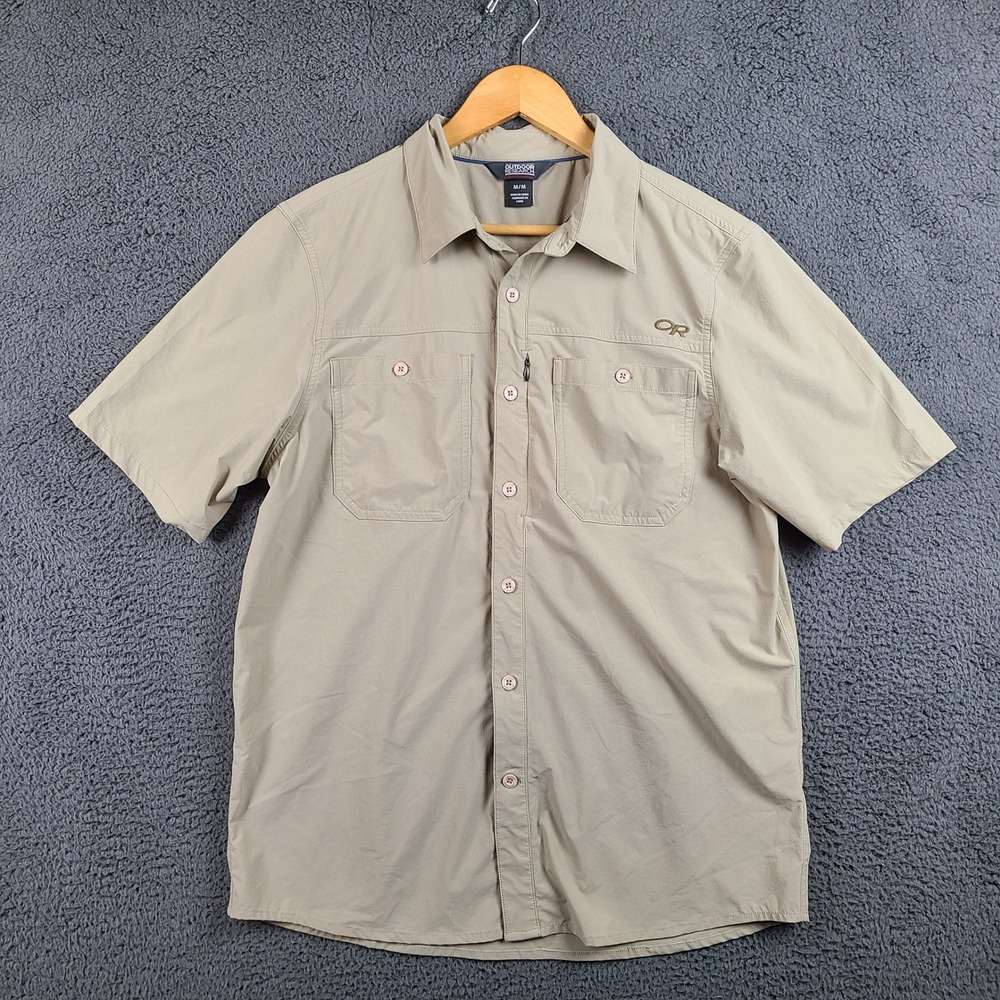 Outdoor Research Mens Wayward S/S Shirt Tan Khaki Hiking Travel 269220 Medium